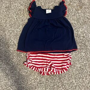 Navy Top and Red Striped Shorts Set